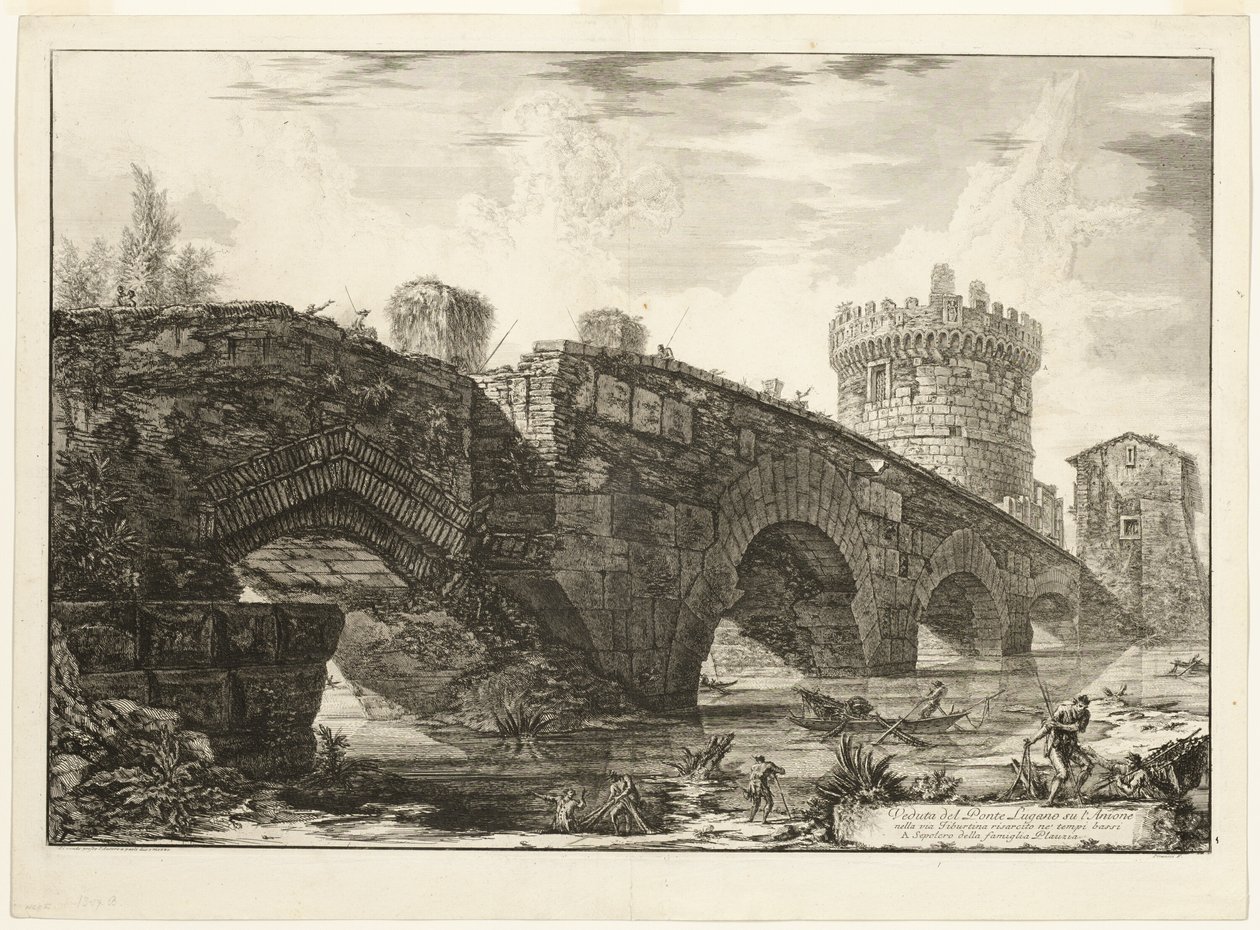 Widok na Ponte Lugano na Anio, z Widoków Rzymu autorstwa Giovanni Battista Piranesi