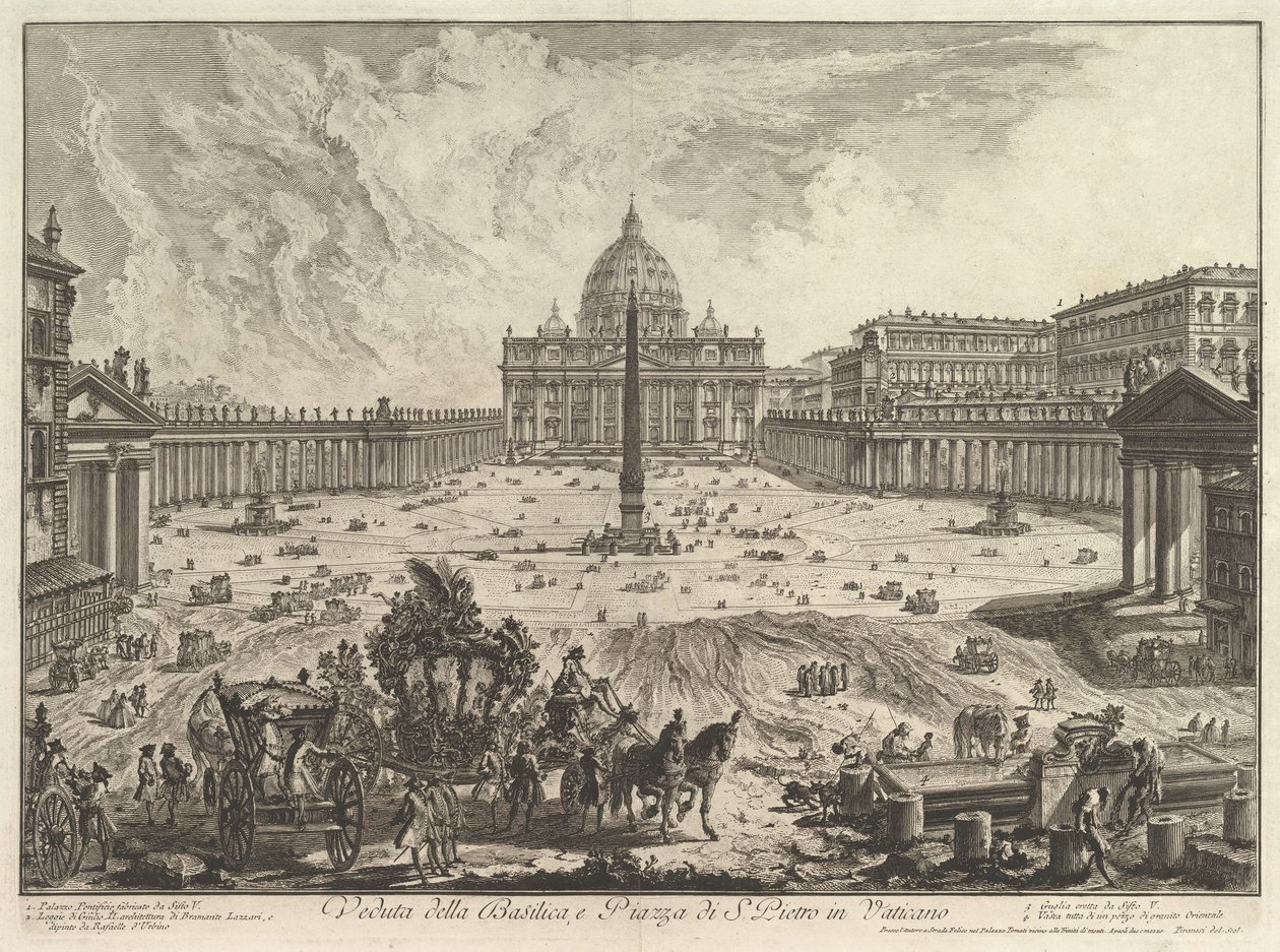 Widok bazyliki św. Piotra i placu w Watykanie, z Vedute di Roma (Widoki Rzymu) autorstwa Giovanni Battista Piranesi