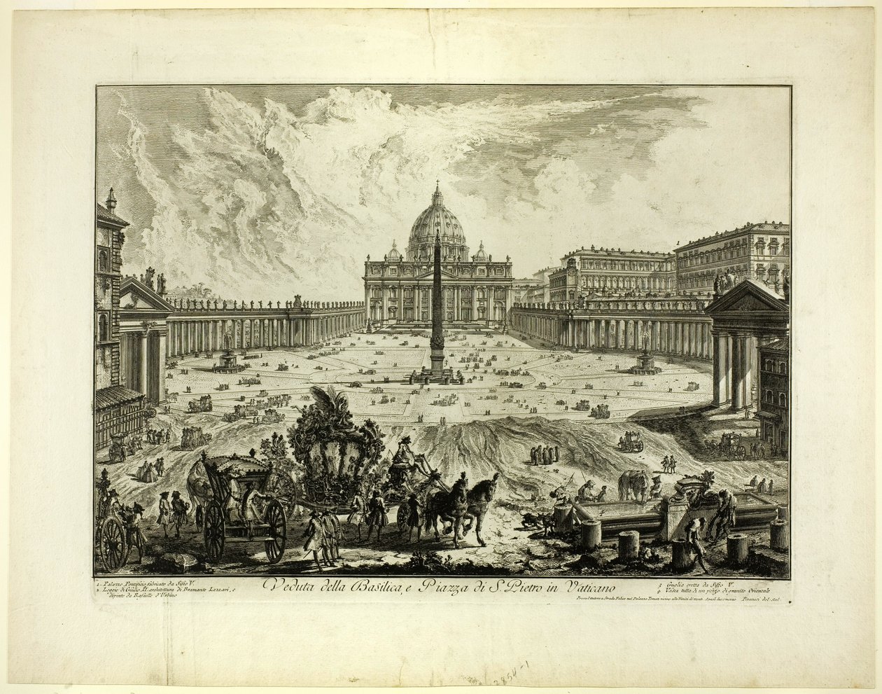 Widok na Bazylikę Świętego Piotra i Piazza w Watykanie, z Widoki Rzymu autorstwa Giovanni Battista Piranesi