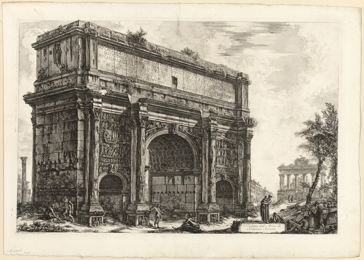 Widok łuku Septymiusza Sewera z Widoków Rzymu autorstwa Giovanni Battista Piranesi