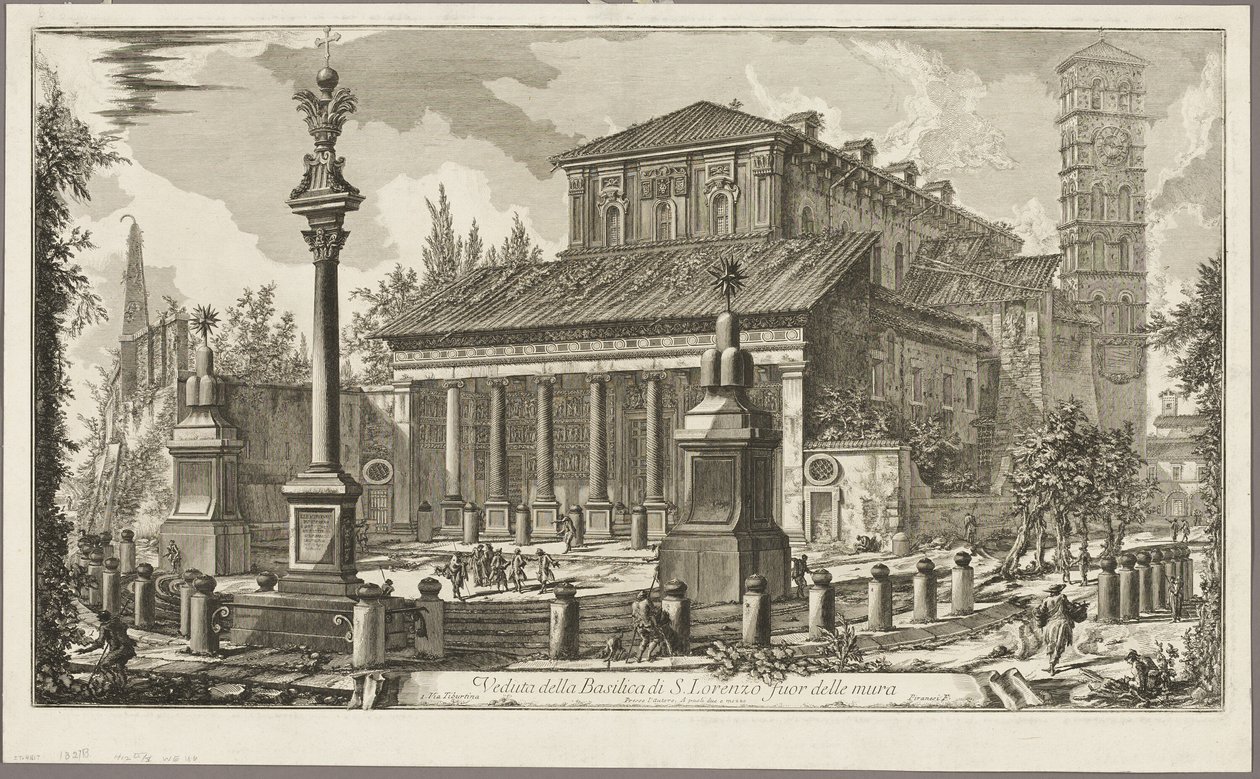 Widok bazyliki S. Lorenzo fuori delle Mura [S. Lorenzo poza murami], z Widoki Rzymu autorstwa Giovanni Battista Piranesi
