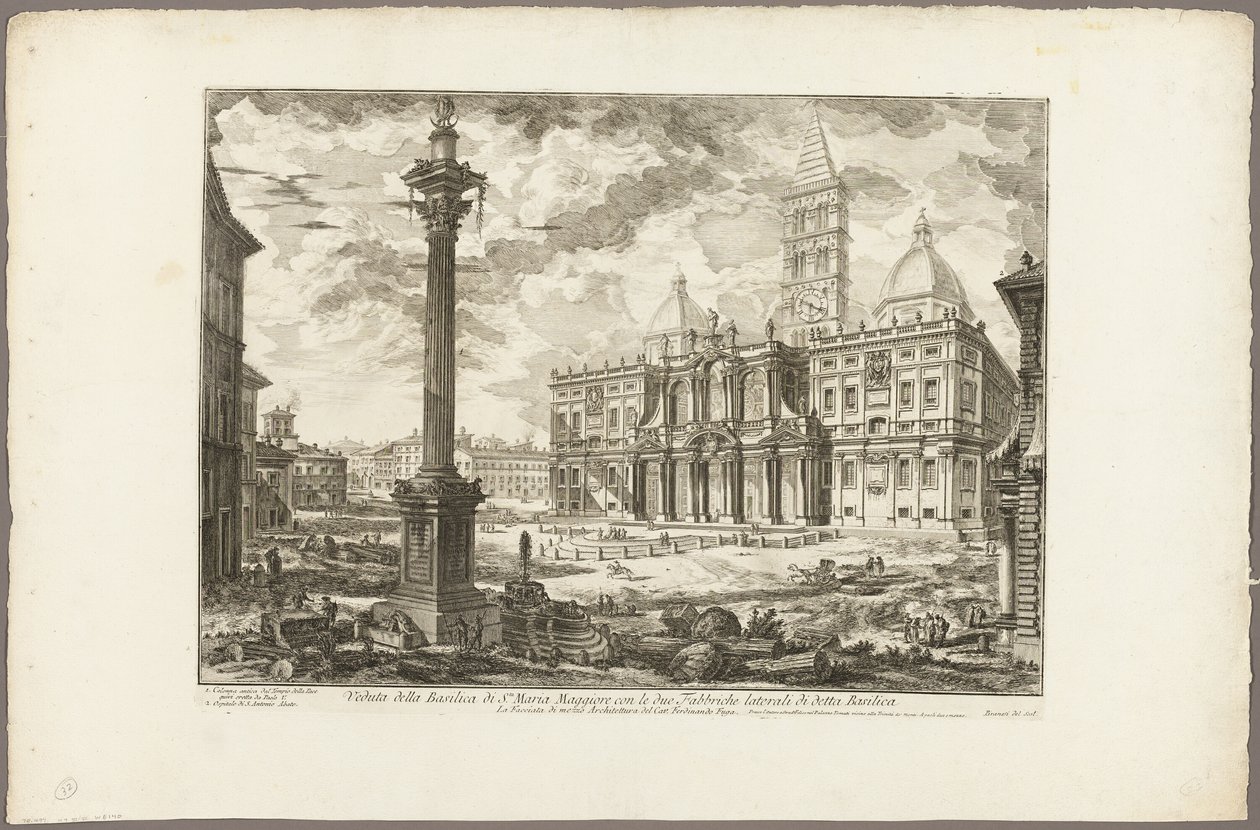 Widok bazyliki S. Maria Maggiore z jej dwoma flankującymi skrzydłami, z Widoków Rzymu autorstwa Giovanni Battista Piranesi