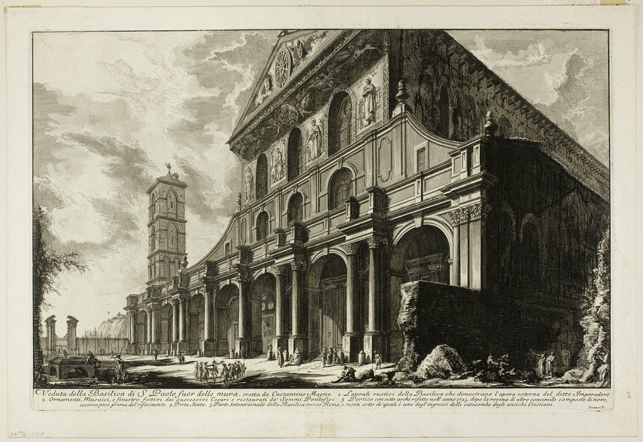 Widok na bazylikę S. Paolo fuori delle Mura [św. Paweł poza murami], zbudowany przez Konstantyna Wielkiego, z Widoków Rzymu autorstwa Giovanni Battista Piranesi