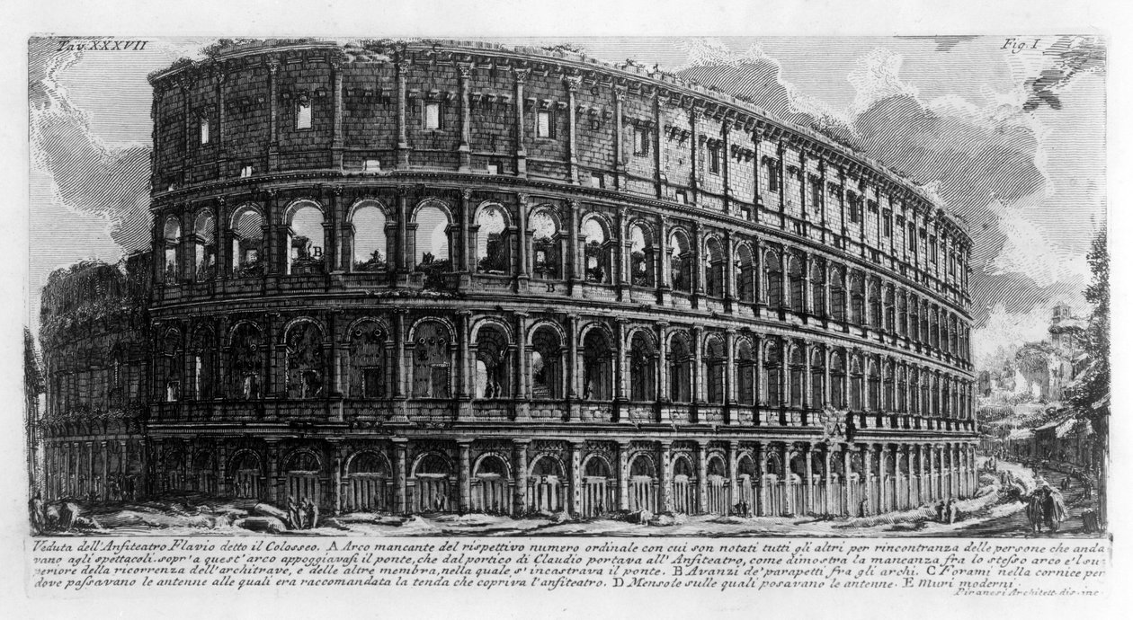 Widok na Colisee (Colesseo) w Rzymie. Rysunek autorstwa Giovanniego Piranesiego (znanego jako Piranese) (1720-1778). 1756 autorstwa Giovanni Battista Piranesi