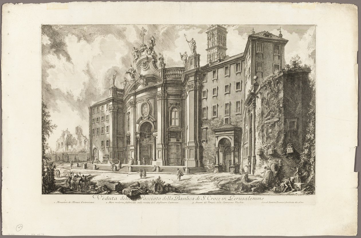 Widok fasady bazyliki S. Croce in Gerusalemme [Świętego Krzyża w Jerozolimie], z Widoków Rzymu autorstwa Giovanni Battista Piranesi