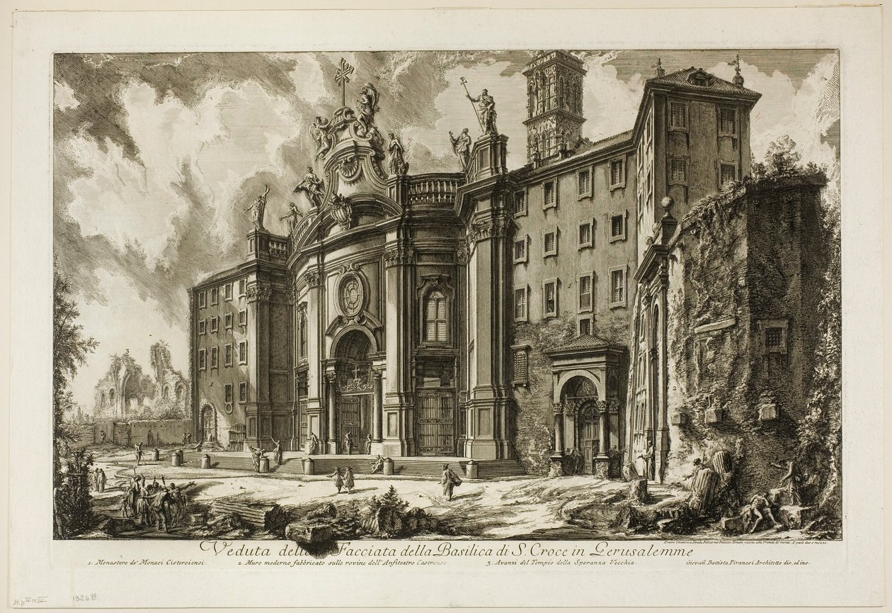 Widok fasady bazyliki S. Croce in Gerusalemme [Świętego Krzyża w Jerozolimie], z Widoków Rzymu autorstwa Giovanni Battista Piranesi