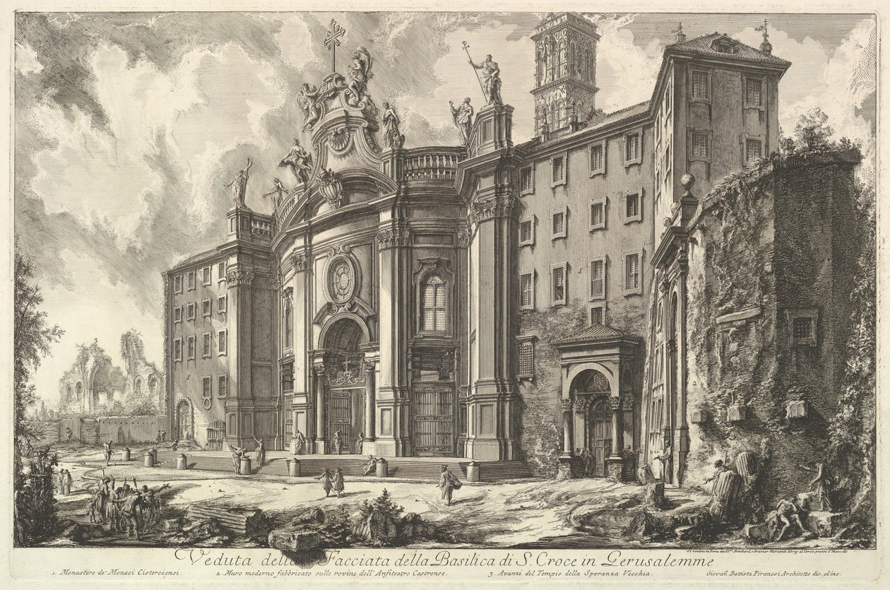 Widok na fasadę bazyliki S. Croce in Gerusalemme [Świętego Krzyża w Jerus..., ok. 1930 1750. autorstwa Giovanni Battista Piranesi