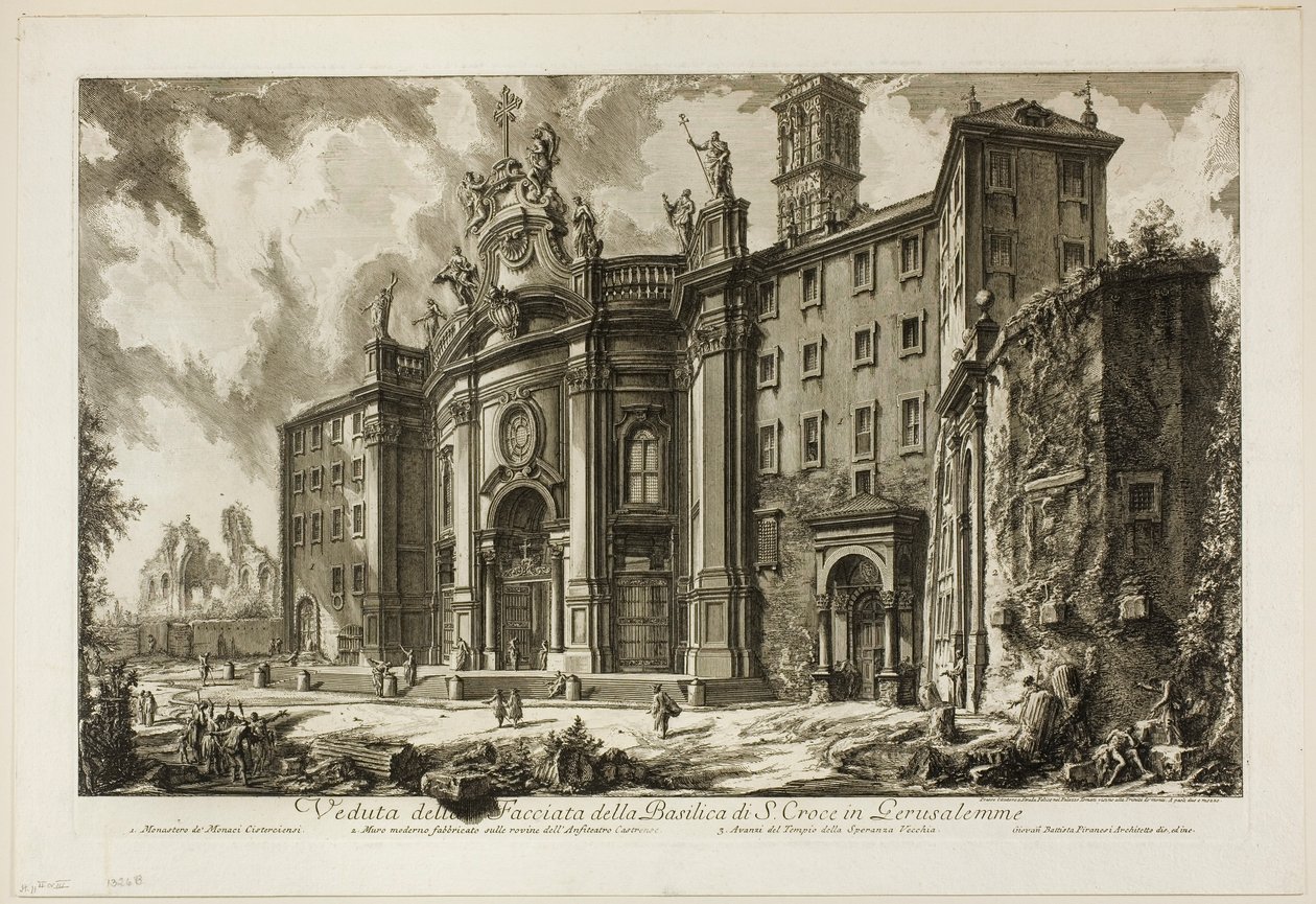 Widok fasady bazyliki S. Croce in Gerusalemme [Świętego Krzyża w Jerozolimie], z Widoków Rzymu autorstwa Giovanni Battista Piranesi