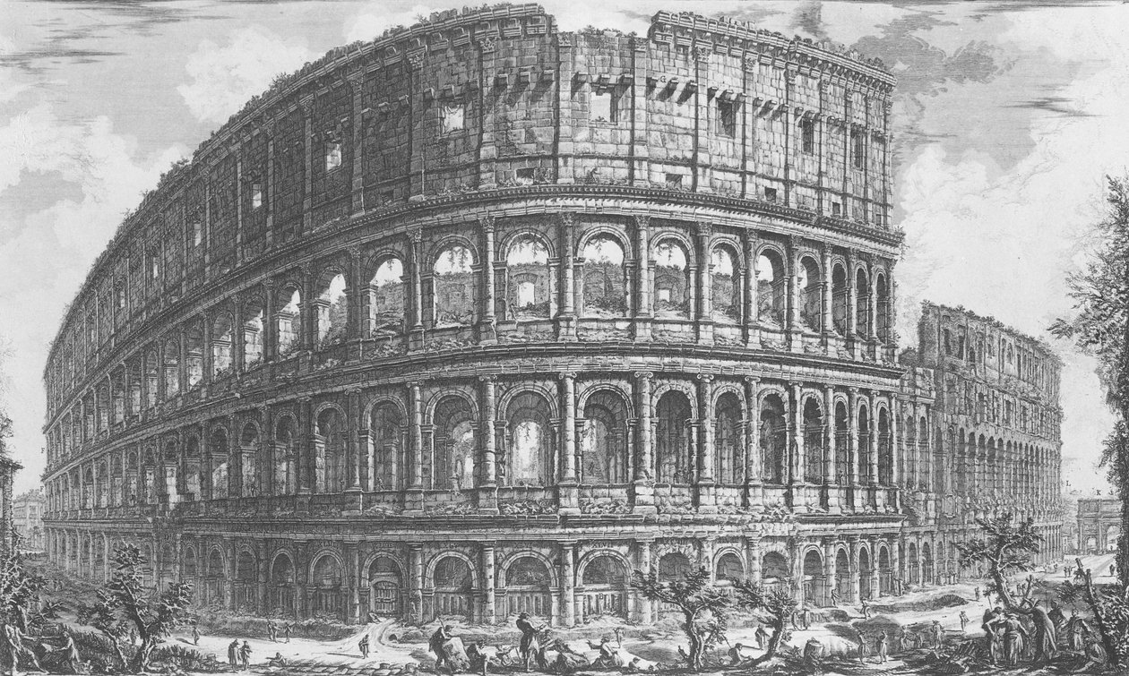 Widok na Amfiteatr Flawiuszów, zwany Koloseum z „Weduty”, wydana po raz pierwszy w 1756 r., wyd. przez E i F.N. Sp. z oo autorstwa Giovanni Battista Piranesi