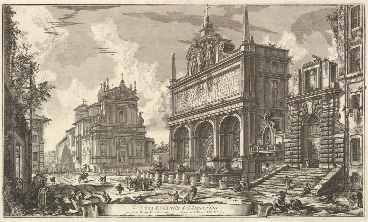 Widok na źródło Acqua Felice ...., z Vedute di Roma Roman Views, ca. 1751. autorstwa Giovanni Battista Piranesi