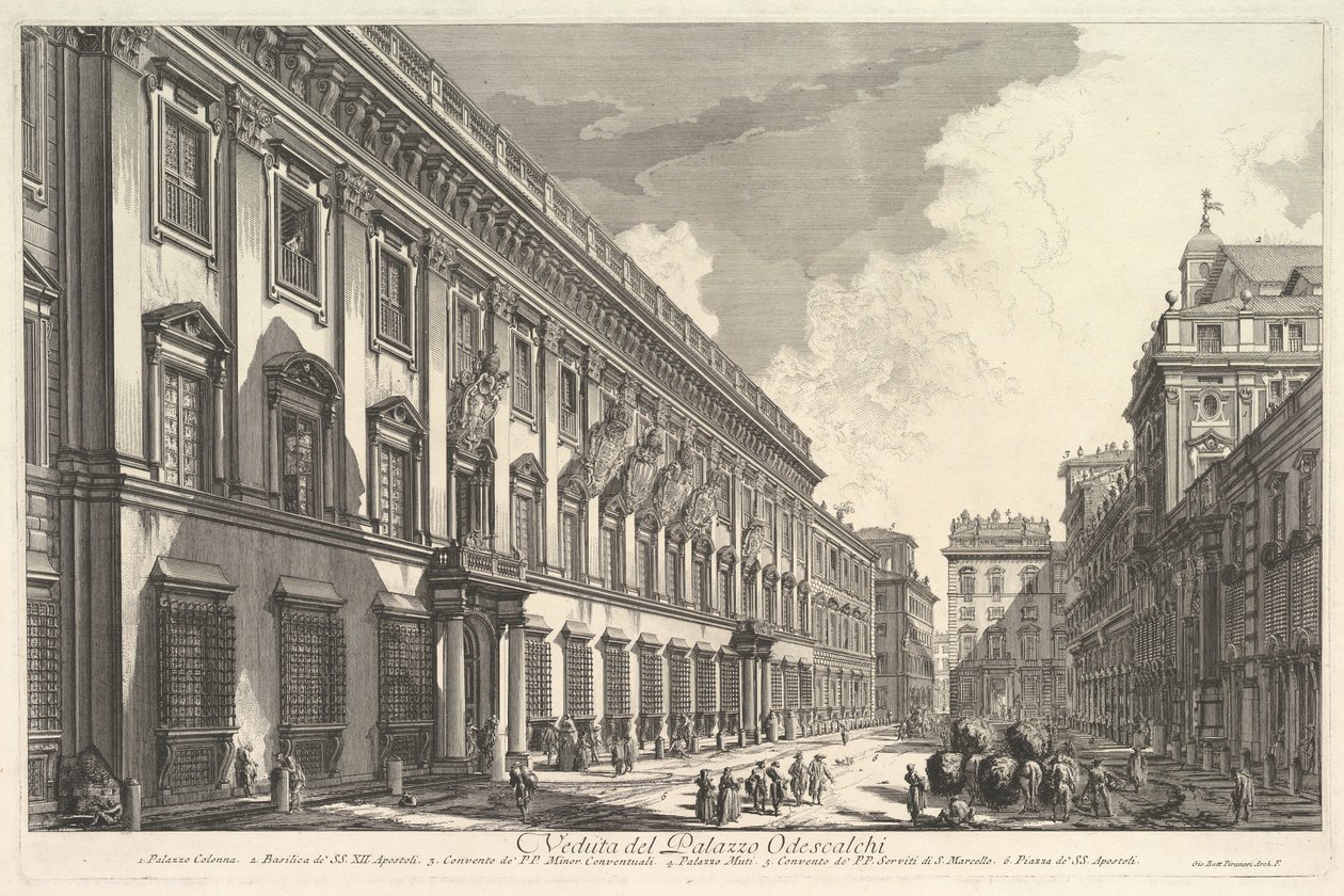 Widok na Palazzo Odeschali, z widoków Rzymu Widoki rzymskie, ca. 1753. autorstwa Giovanni Battista Piranesi