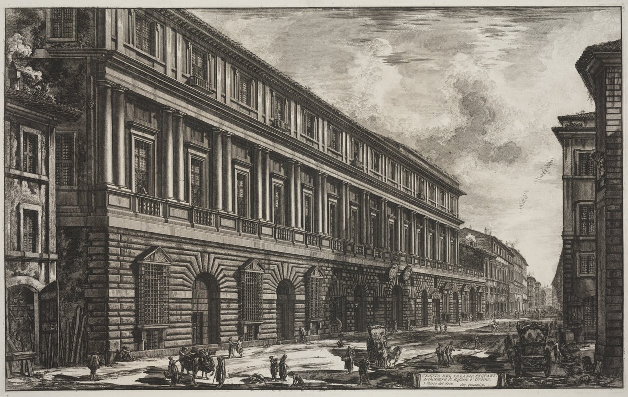 Widok na Palazzo Stopani projektu Rafaela z Urbino (1483-1520), ok. 1760-78 (akwaforta) autorstwa Giovanni Battista Piranesi