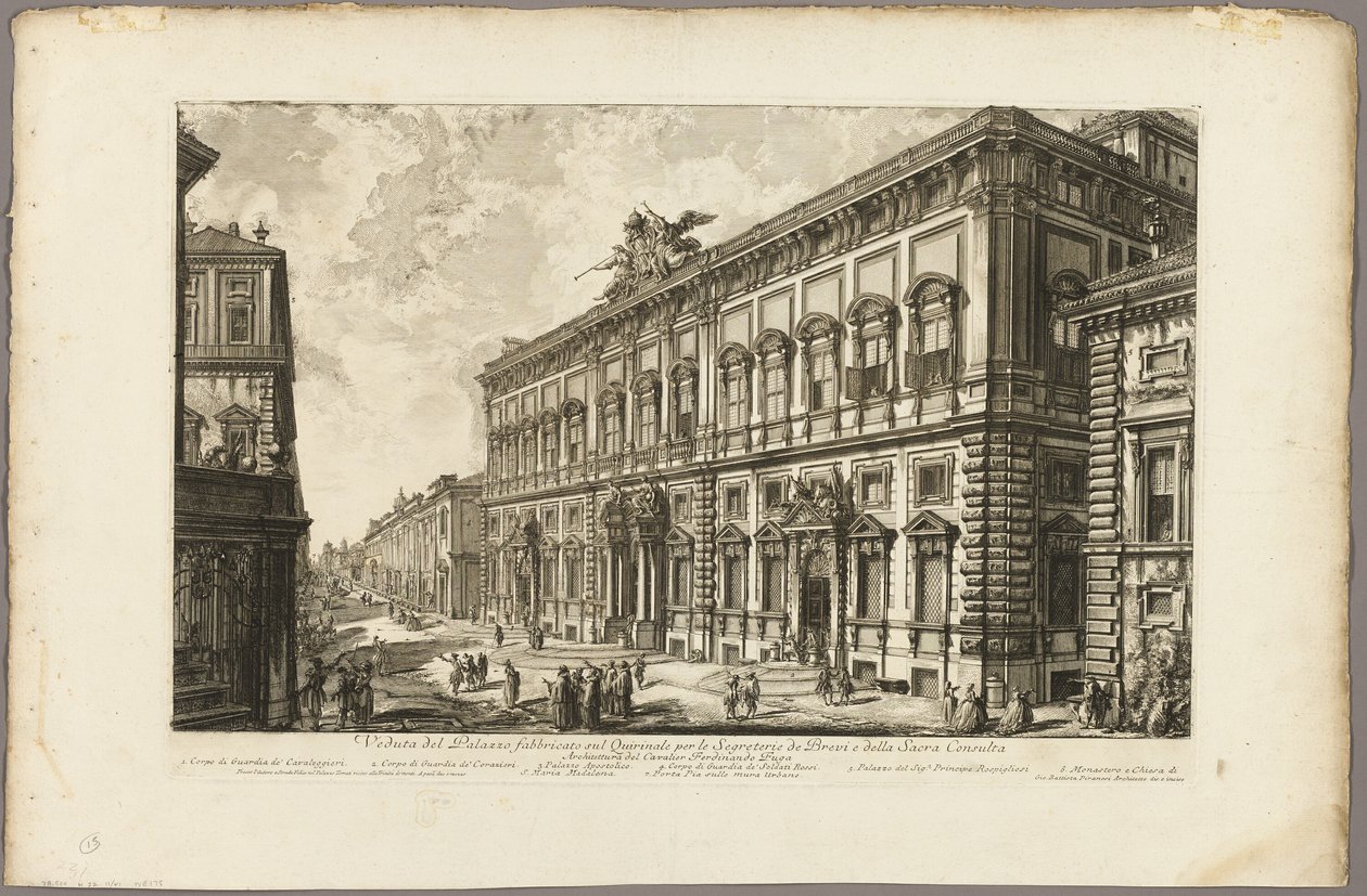 Widok na Palazzo della Consulta na Kwirynale mieszczący Sekretariat Papieski, z Widoków Rzymu autorstwa Giovanni Battista Piranesi