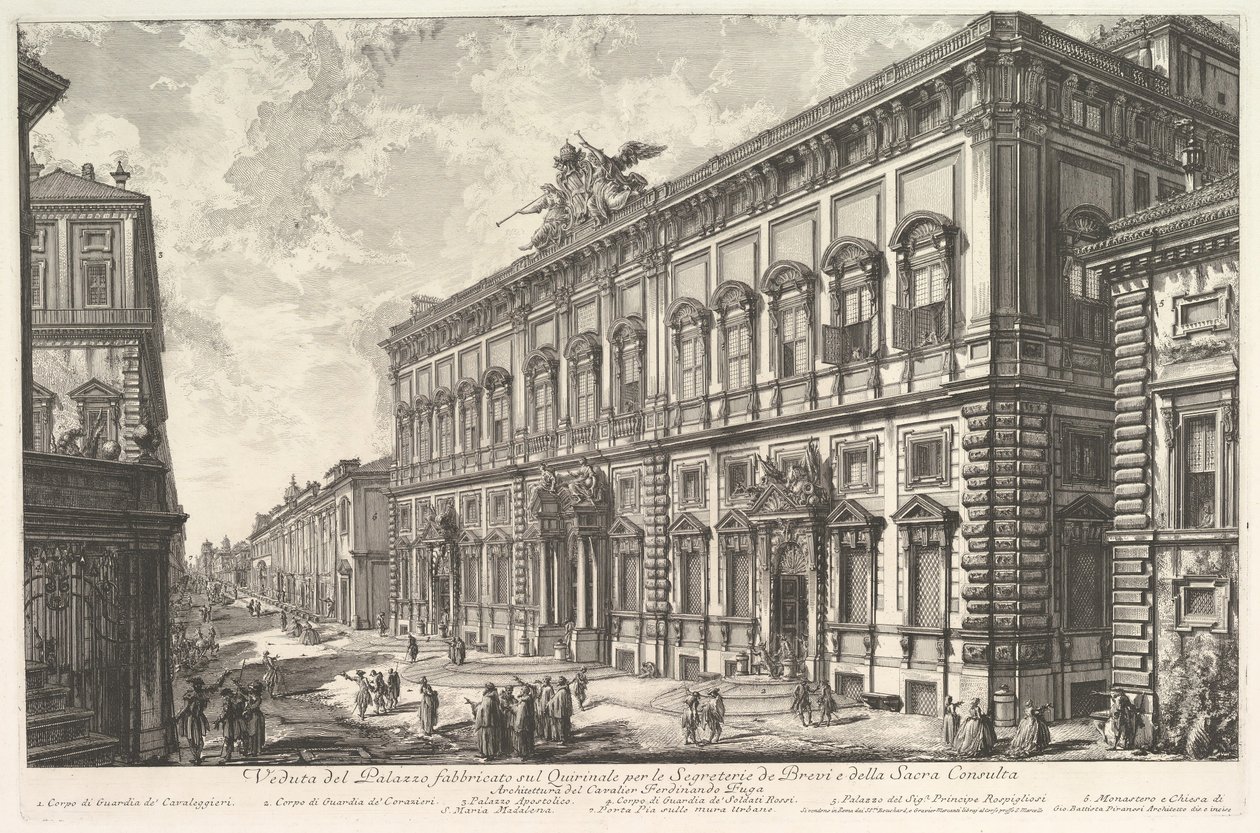 Widok na Palazzo della Consulta na Kwirynale, w którym mieści się Sekretariat Papieski, f..., ca. 1760-78. autorstwa Giovanni Battista Piranesi