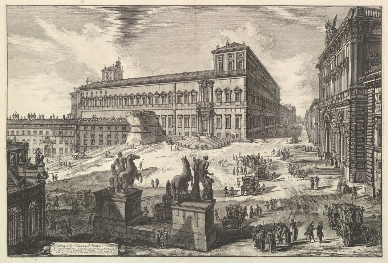Widok na Piazza di monte Cavallo, z widoków Rzymu Widoki rzymskie, ca. 1773. autorstwa Giovanni Battista Piranesi