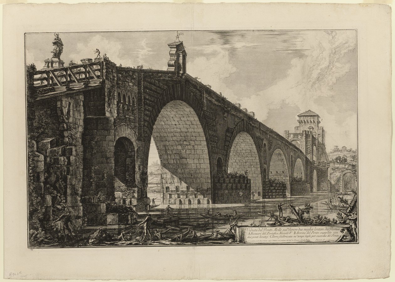 Widok na Ponte Molle [lub Most Milwijski] nad Tybrem dwie mile poza Rzymem, z Widoków Rzymu autorstwa Giovanni Battista Piranesi