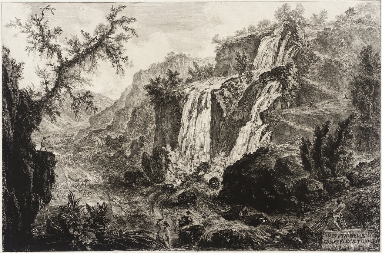 Widok na mały wodospad i bystrza, Tivoli autorstwa Giovanni Battista Piranesi