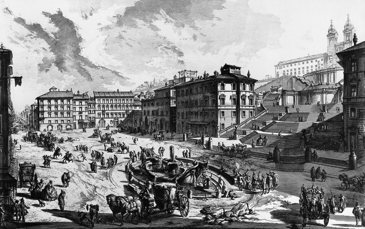 Widok na Schody Hiszpańskie w Rzymie, Włochy autorstwa Giovanni Battista Piranesi