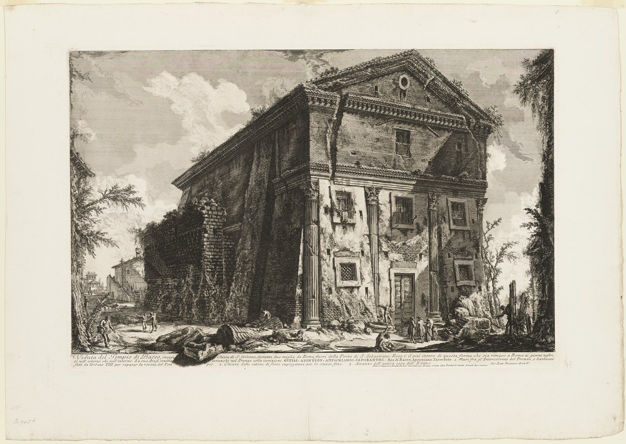 Widok na świątynię Bachusa, obecnie kościół S. Urbano, dwie mile od Rzymu, za Porta S. Sebastiano, z Widoków Rzymu autorstwa Giovanni Battista Piranesi