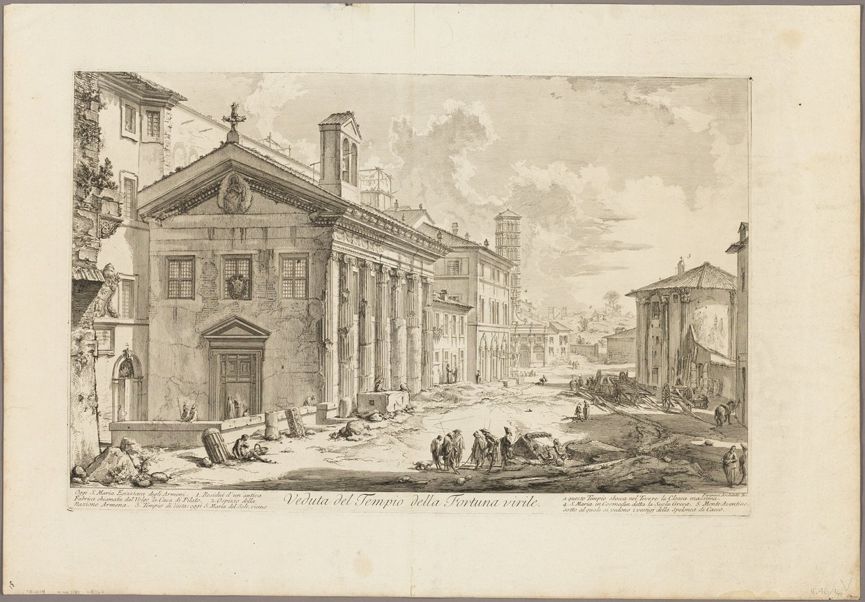 Widok świątyni Fortuna Virilis. Obecnie ormiański kościół S. Maria Egiziaca, z Widoków Rzymu autorstwa Giovanni Battista Piranesi