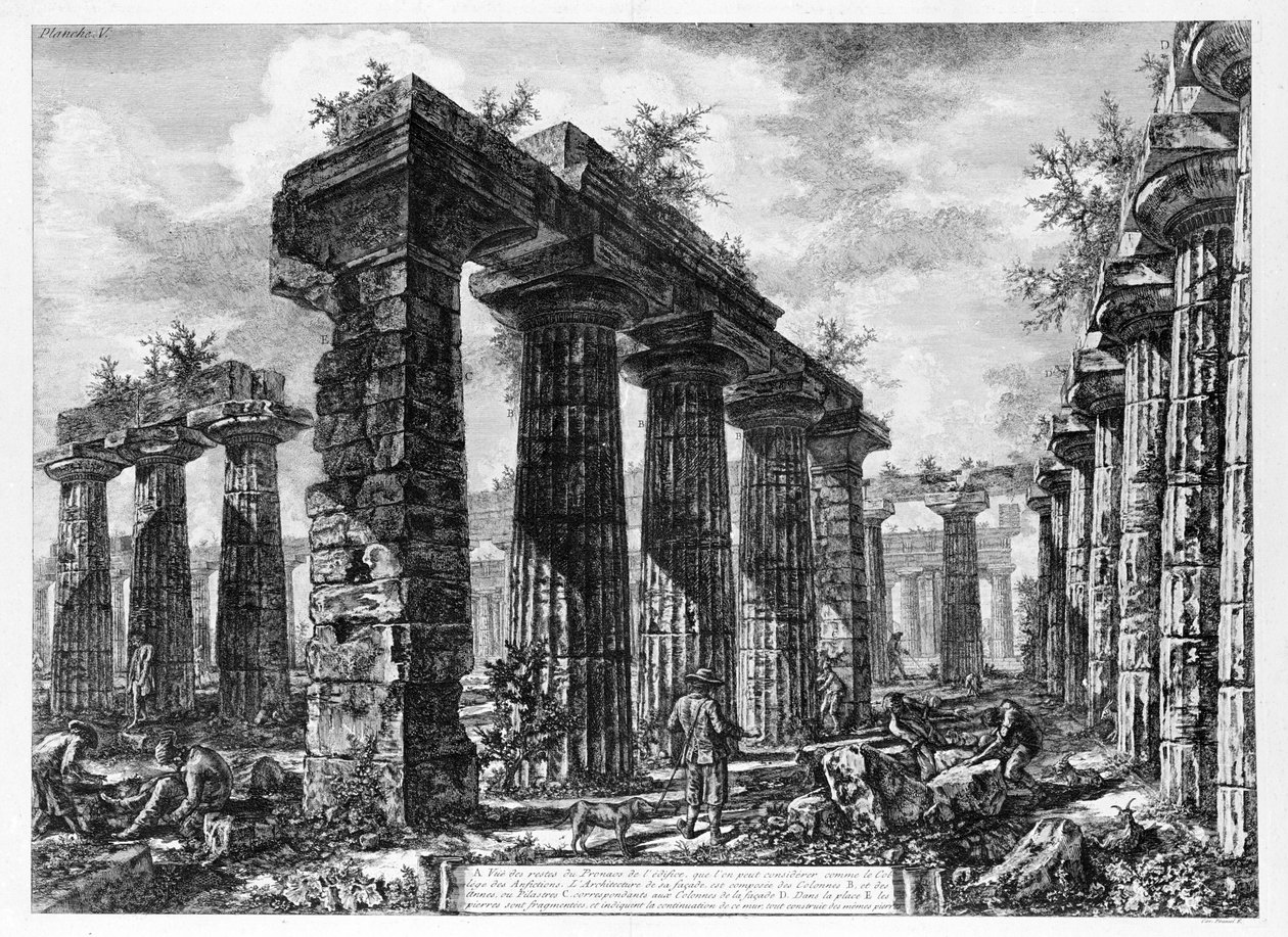 Widok na świątynie Paestum (litos) autorstwa Giovanni Battista Piranesi