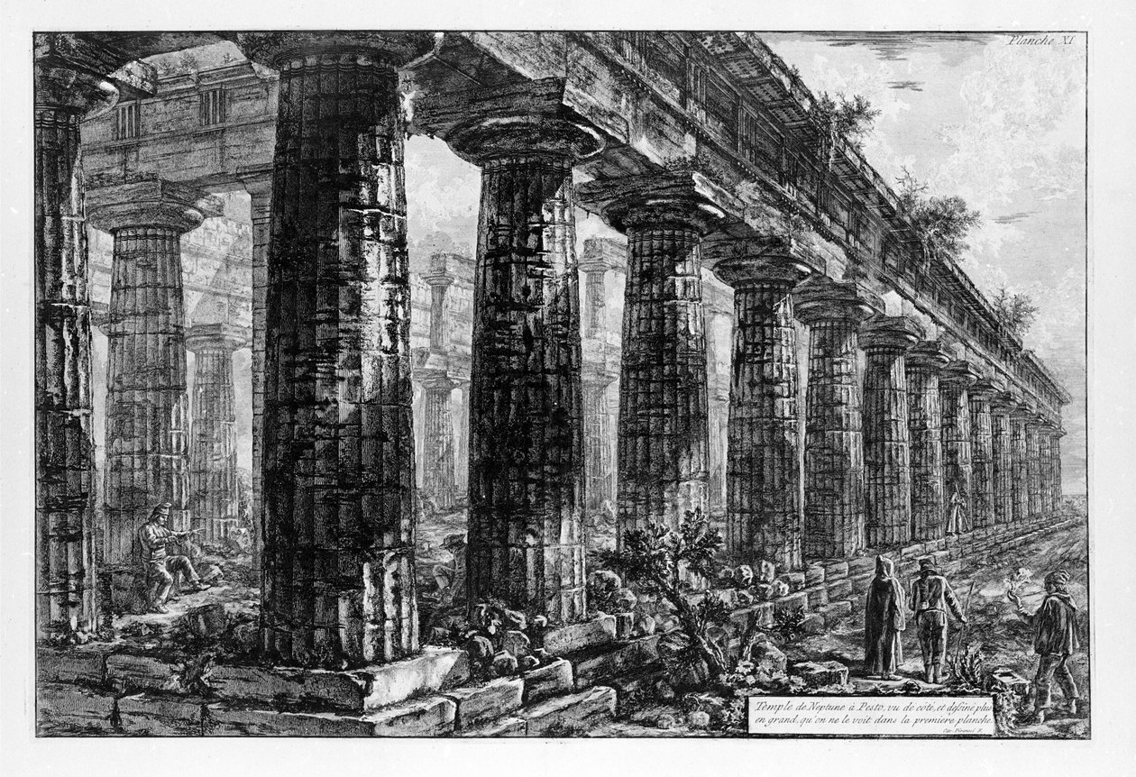 Widok na świątynie Paestum (litos) autorstwa Giovanni Battista Piranesi