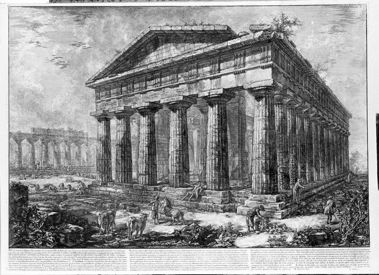 Widok na świątynie Paestum (litos) autorstwa Giovanni Battista Piranesi