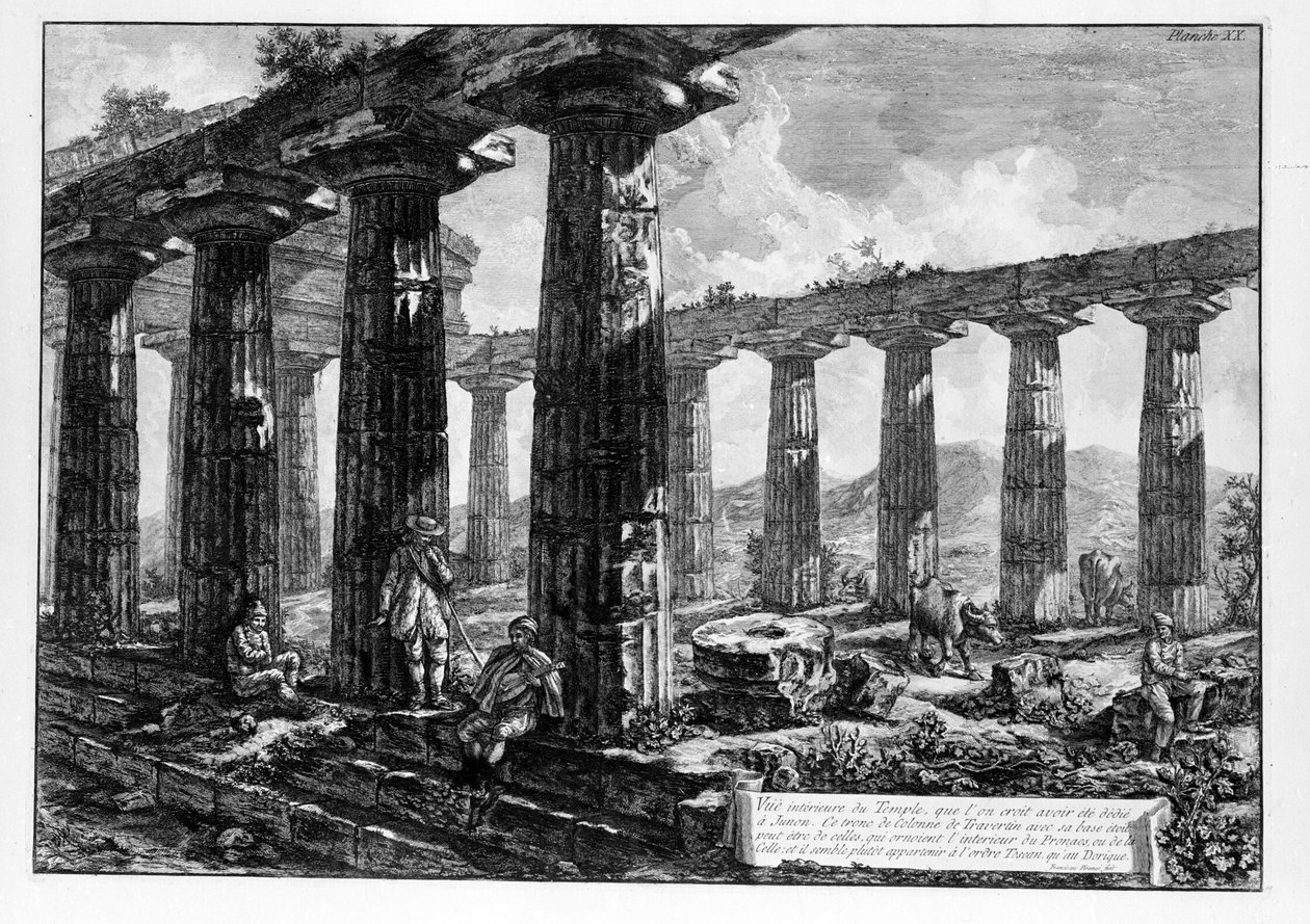 Widok na świątynie Paestum (litografia) autorstwa Giovanni Battista Piranesi