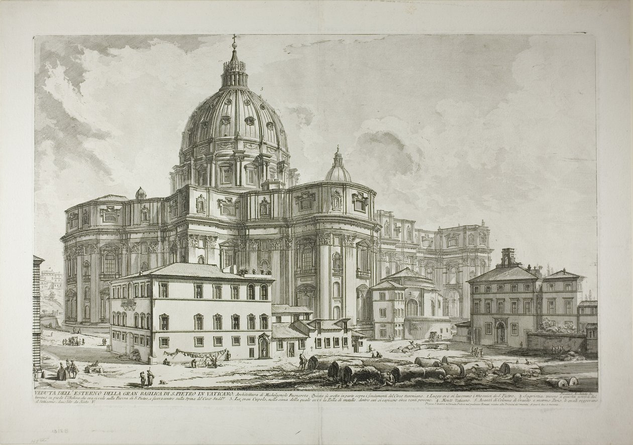 Widok z zewnątrz Bazyliki Świętego Piotra w Watykanie, z Widoki Rzymu autorstwa Giovanni Battista Piranesi