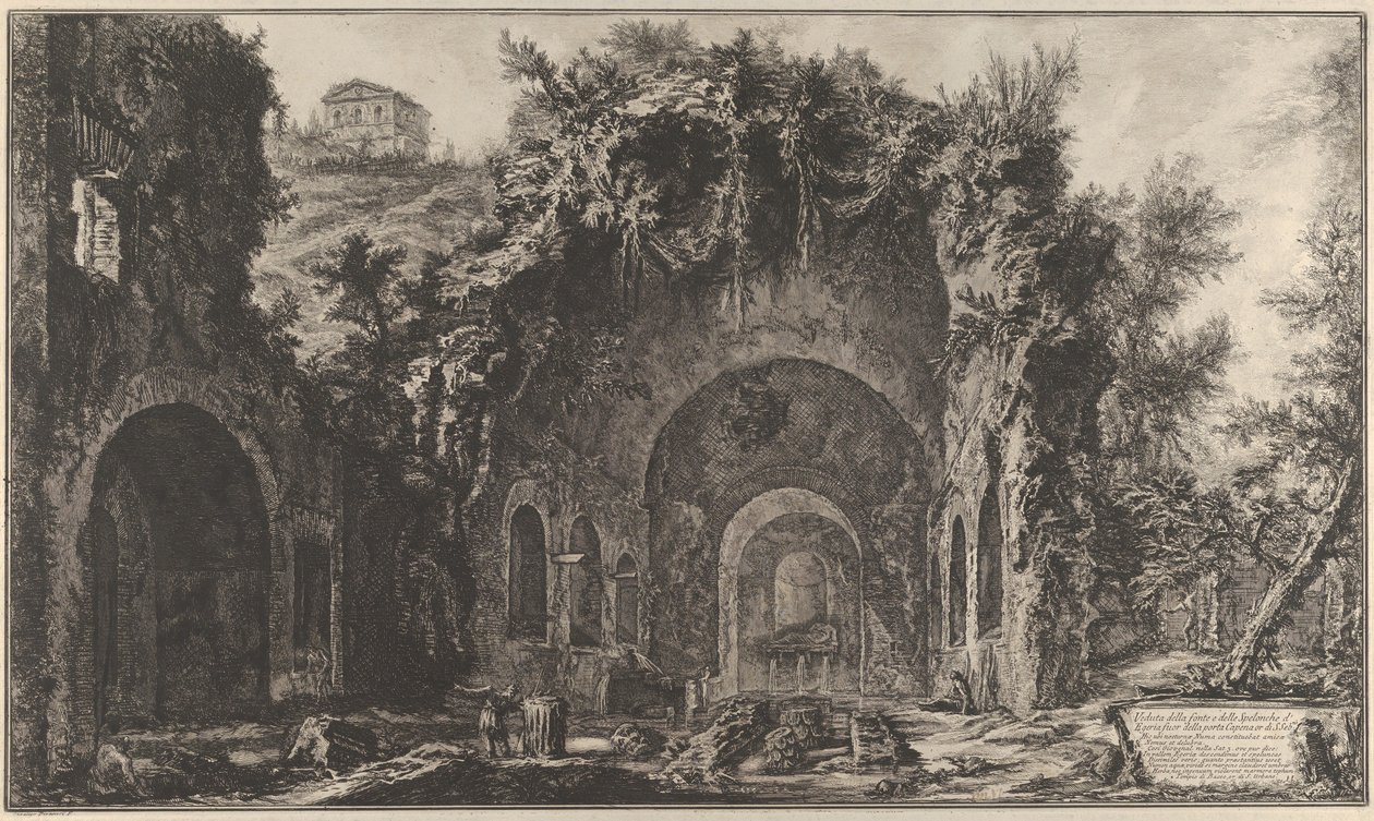 Widok fontanny i groty Egiria poza Porta Capena, 1760-78. autorstwa Giovanni Battista Piranesi
