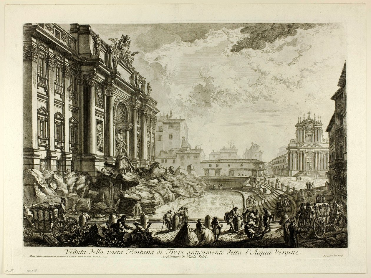 Widok na dużą Fontannę di Trevi, dawniej nazywaną Acqua Vergine, z Widoków Rzymu autorstwa Giovanni Battista Piranesi