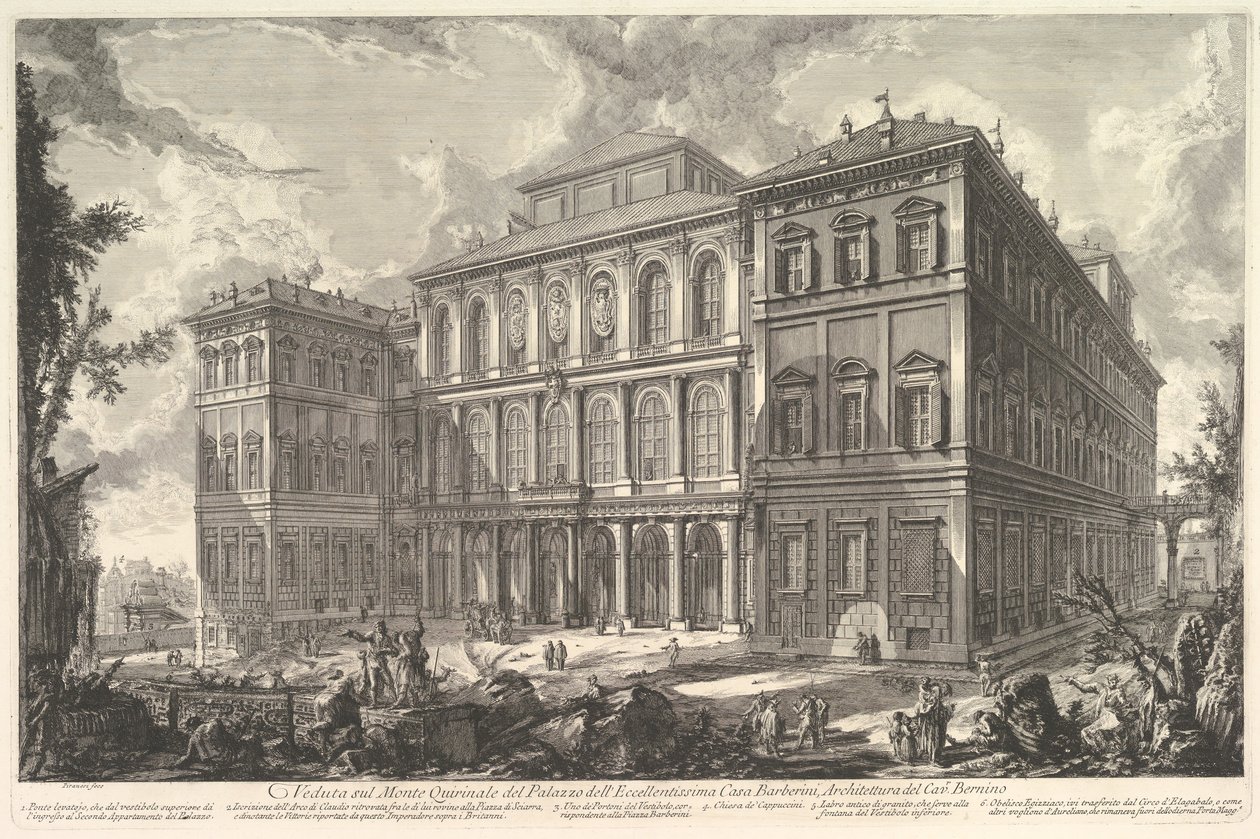 Widok pałacu znamienitego rodu Barberini na Kwirynale, plan..., ca. 1750-1759. autorstwa Giovanni Battista Piranesi