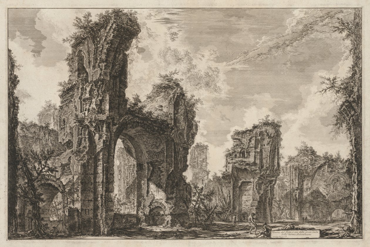 Widoki na Rzym: Ruiny Sisto lub obie wielkiej sali Łaźni Antoniniańskich, 1765. autorstwa Giovanni Battista Piranesi