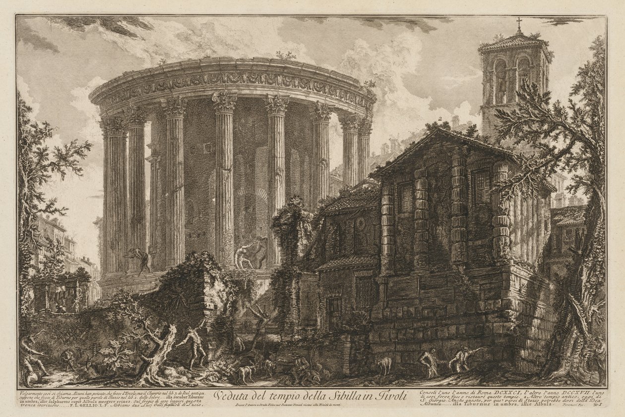 Widoki na Rzym: Świątynia Sybilli w Tivoli autorstwa Giovanni Battista Piranesi