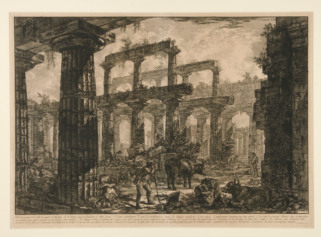 Widziany? pozostałości celli świątyni Neptuna (Widok pozostałości celli świątyni Neptuna), z różnych widoków autorstwa Giovanni Battista Piranesi