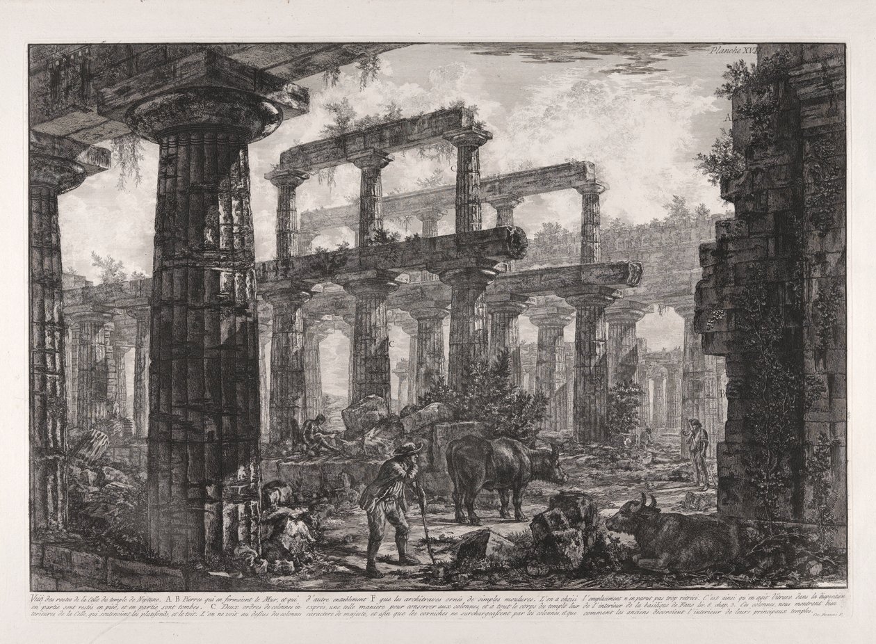 Widok na pozostałości Cella świątyni Neptuna, z różnych widoków autorstwa Giovanni Battista Piranesi
