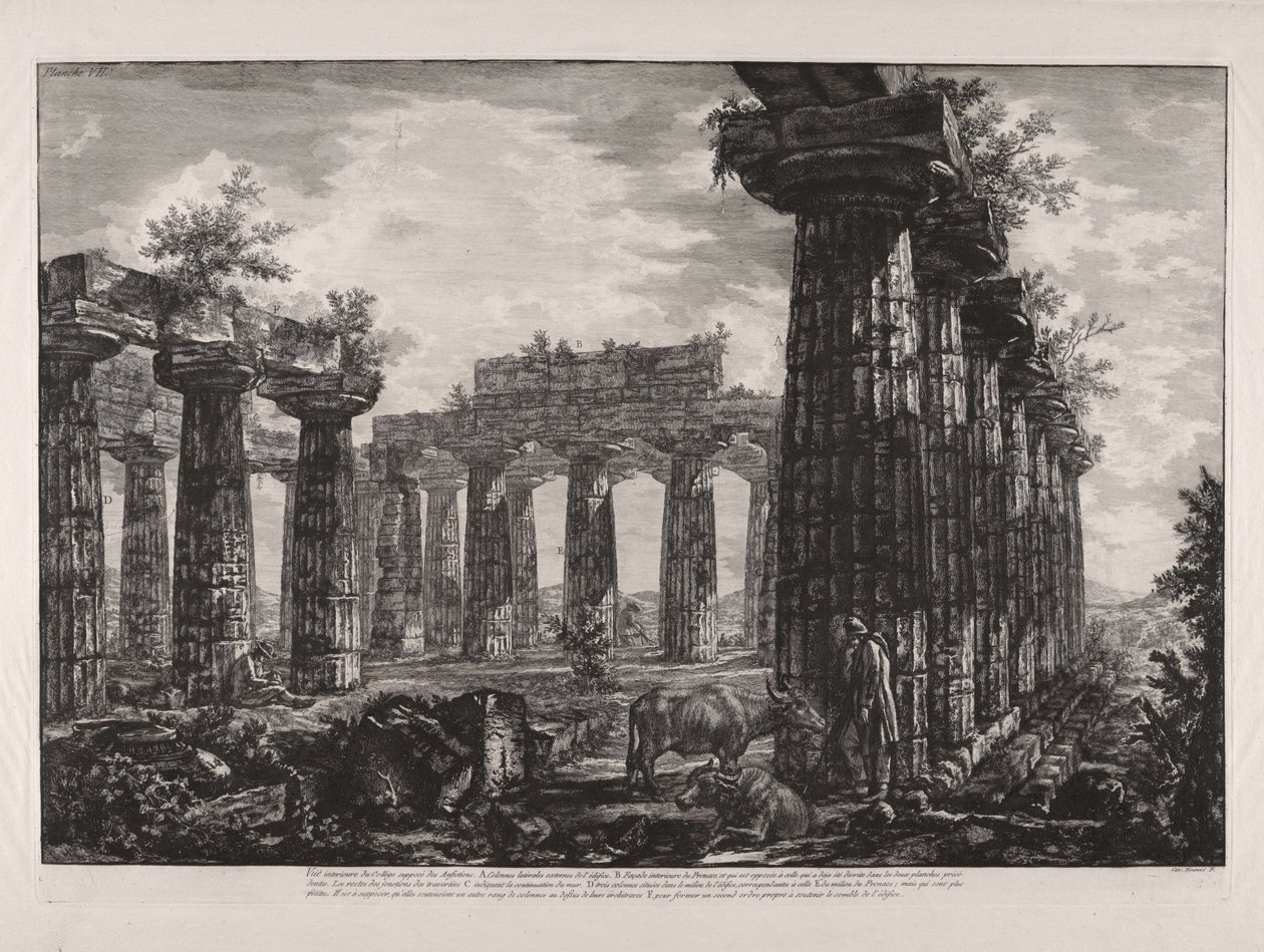 Widok wnętrza tak zwanego Kolegium Anfictions, z „Różnych widoków ... Pesto” (Różne widoki ... Paestum) autorstwa Giovanni Battista Piranesi