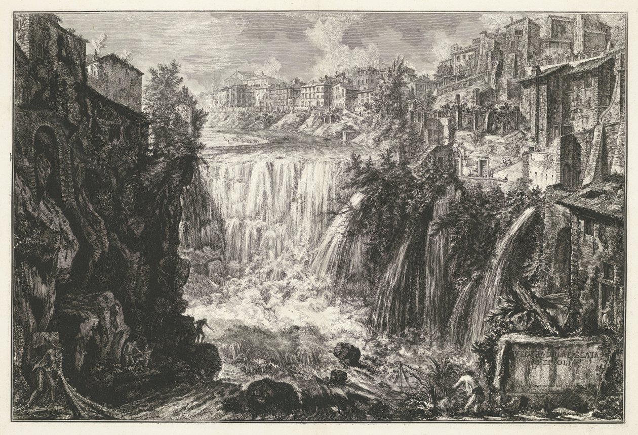 Waterval w Tivoli Widok na wodospad Tivoli (tytuł na obiekcie) Gezichten op Rome (tytuł serii) Widoki Rzymu zaprojektowane i wyryte przez architekta Giambattistę Piranesiego Ve (nez) iano (tytuł serii) autorstwa Giovanni Battista Piranesi