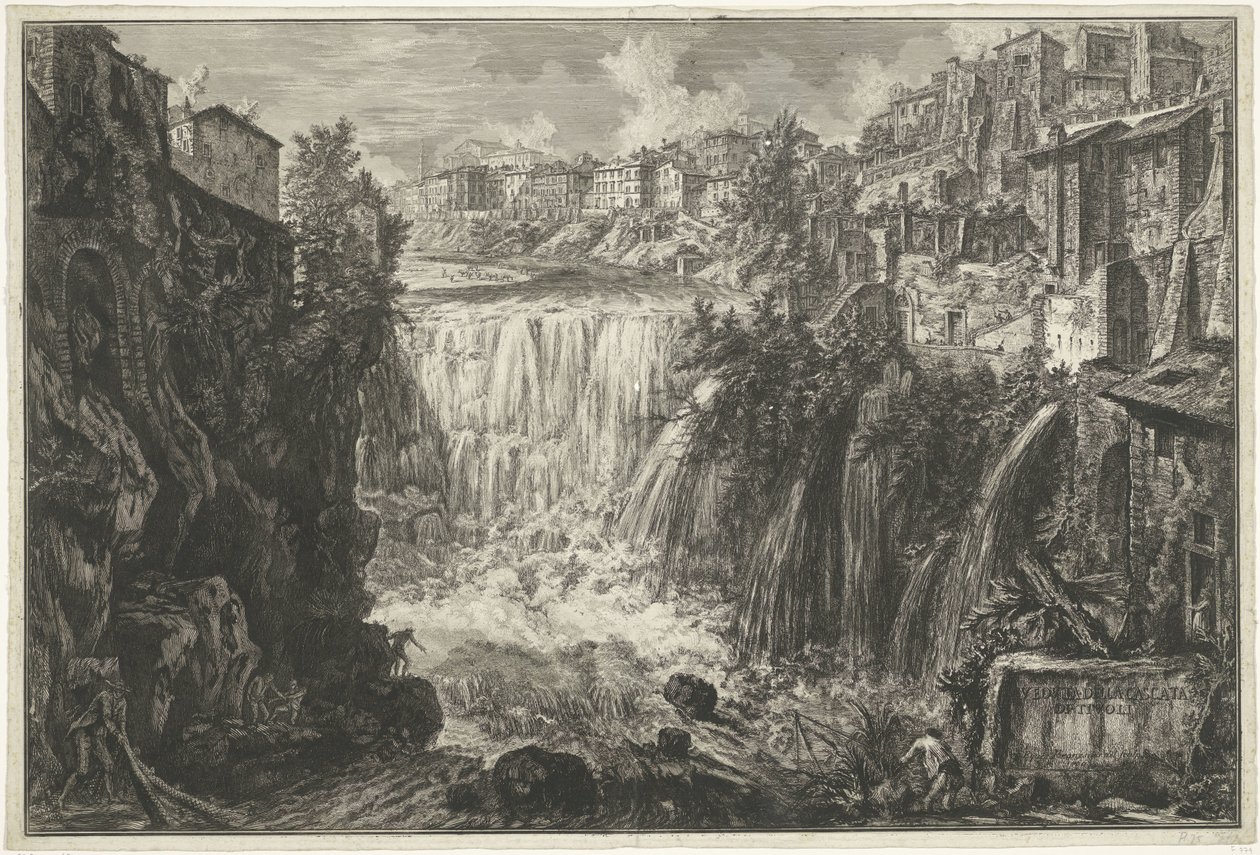 Waterval w Tivoli Widok na wodospad Tivoli (tytuł na obiekcie) Gezichten op Rome (tytuł serii) Widoki Rzymu zaprojektowane i wyryte przez architekta Giambattistę Piranesiego Ve (nez) iano (tytuł serii) autorstwa Giovanni Battista Piranesi