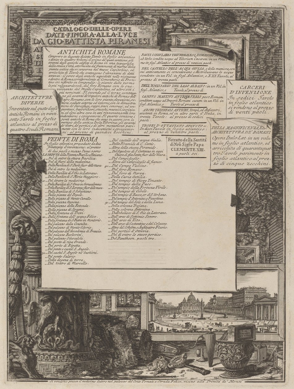 Katalog prac przekazanych do tej pory Lvce przez Gio Battista Piranesi autorstwa Giovanni Battista Piranesi and Francesco Piranesi