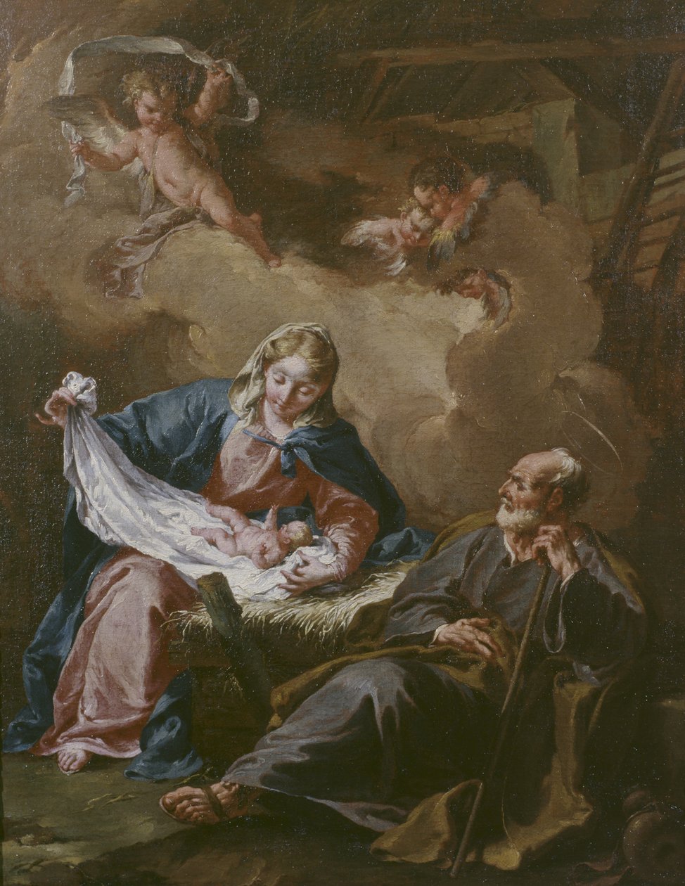 Święta Rodzina ok. 1730-40 (olej na płótnie) (patrz także 101586) autorstwa Giovanni Battista Pittoni