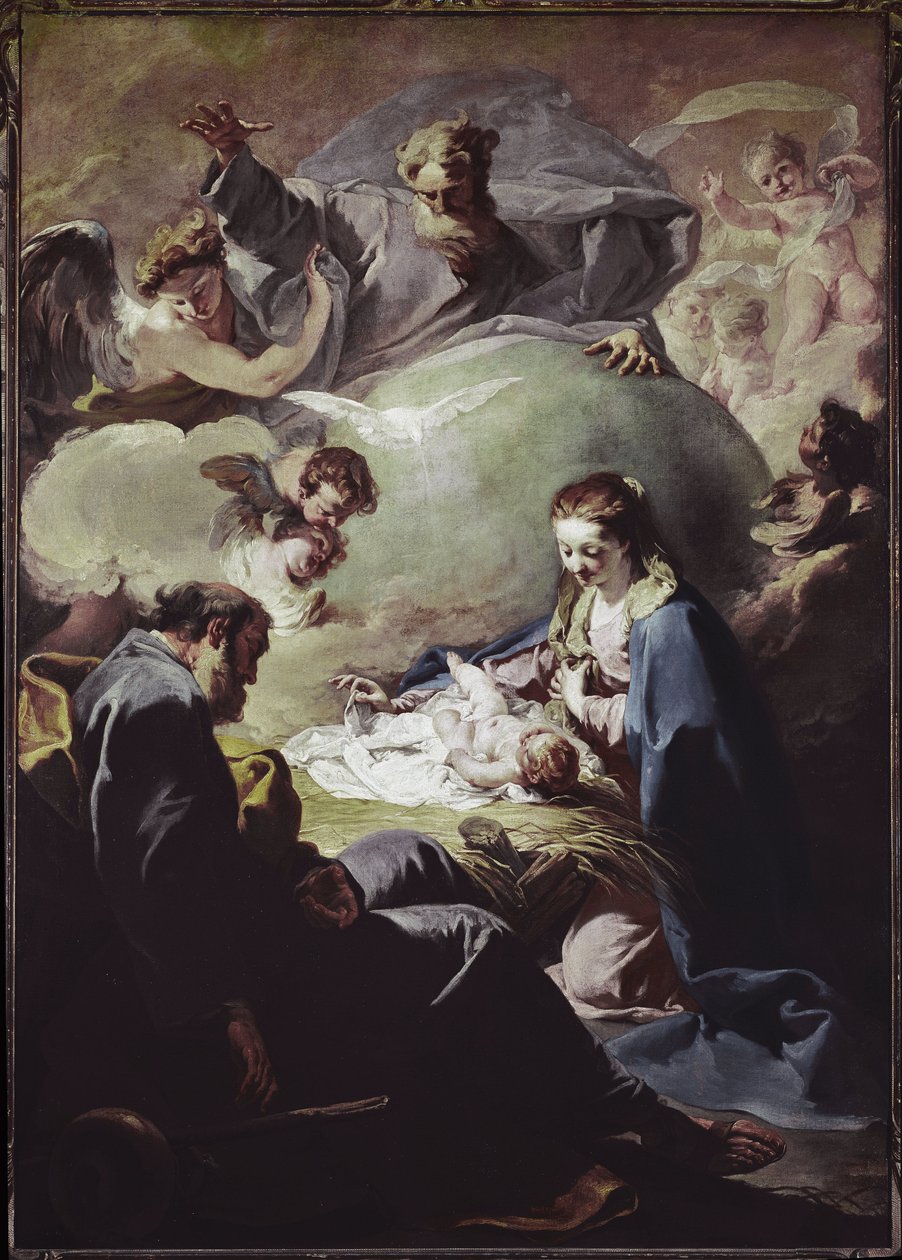 Narodzenia z Wszechmocnym i Duchem Świętym. (olej na płótnie, ok. 1740) autorstwa Giovanni Battista Pittoni