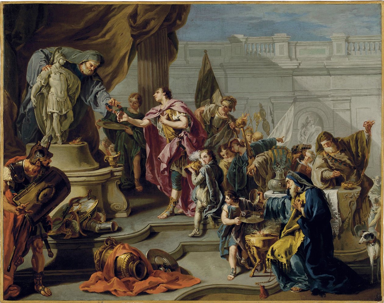 Scypion Afrykański (Publius Cornelius Scipio Africanus) (235-183 pne) składa hołd bogu Marsowi (Scipio składa hołd Marsowi) - Obraz Giovana Battisty Pittoniego (1687-1767), olej na płótnie (71,7x91,1 cm) - Prywatna kolekcja autorstwa Giovanni Battista Pittoni