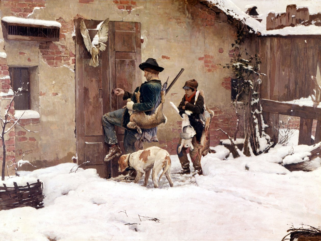 Powrót z polowania. Obraz G.Quadrone. 1890 Mediolan autorstwa Giovanni Battista Quadrone