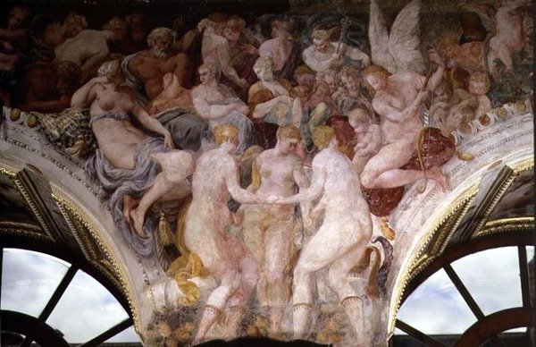 Tańczące Boginie, detal schematu dekoracyjnego w Galerii Franciszka I autorstwa Giovanni Battista Rosso Fiorentino