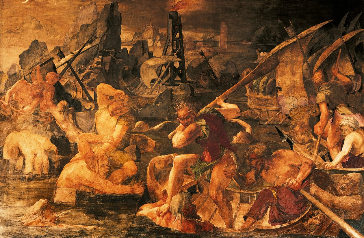 Walka morska, Galeria fresku Franciszka I, Zamek Fontainebleau (wpisany na Listę Światowego Dziedzictwa UNESCO) autorstwa Giovanni Battista Rosso Fiorentino