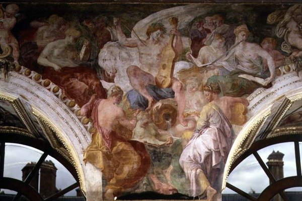 Parnas, fragment schematu zdobniczego w Galerii Franciszka I autorstwa Giovanni Battista Rosso Fiorentino