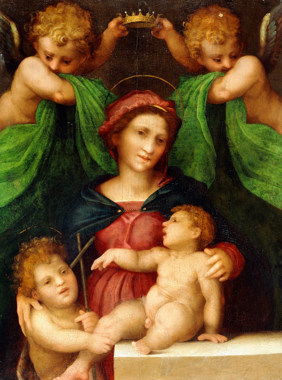Madonna z Dzieciątkiem z Dzieciątkiem Św. Jan Chrzciciel i dwoma Aniołami, ok.1512 autorstwa Giovanni Battista Rosso Fiorentino