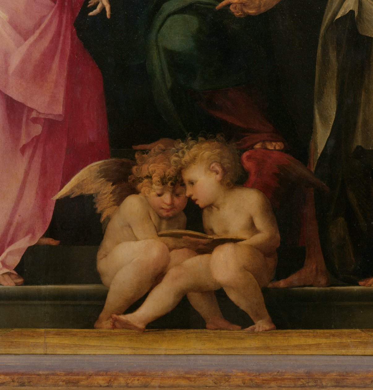 Dwa czytające cherubiny, detal z Madonny z Dzieciątkiem i świętymi, 1518, detal panelu 50330 autorstwa Giovanni Battista Rosso Fiorentino