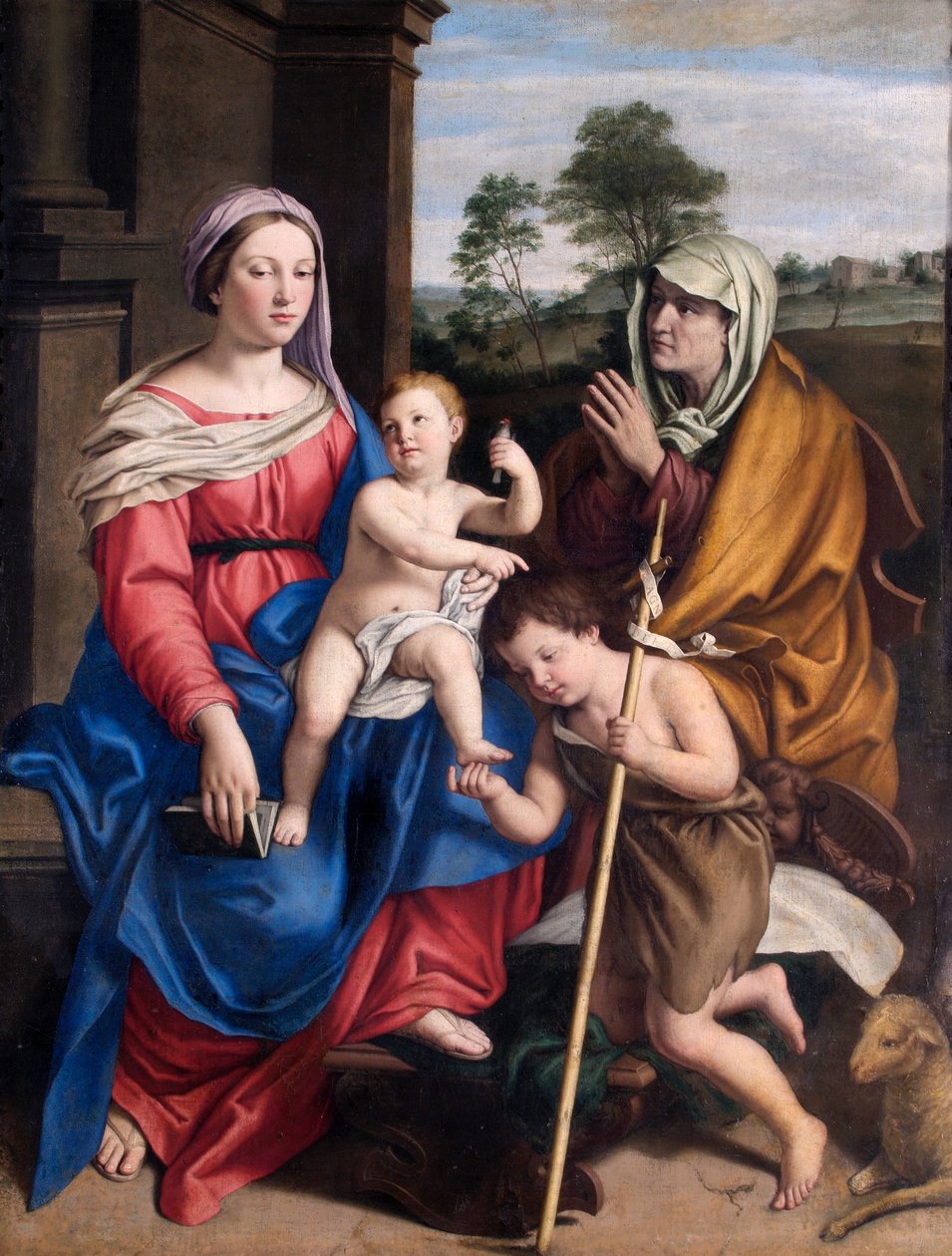 „Dziewica z Dzieciątkiem ze św. Elżbietą i Dzieciątkiem św. Jan”, XVII w. autorstwa Giovanni Battista Salvi da Sassoferrato